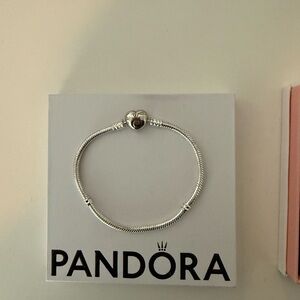 Pandora Silver Heart Clasp Snake Chain Bracelet - Silver